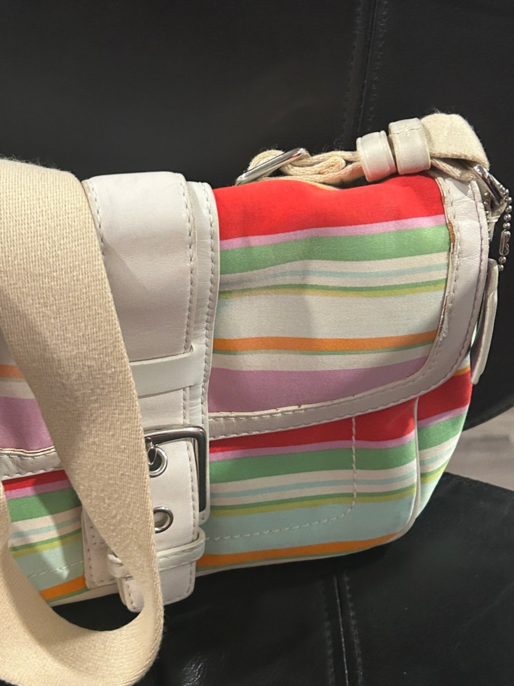 Vintage Coach Hampton Multicolor Striped Crossbody with Cream Trim - Picture 8 of 10